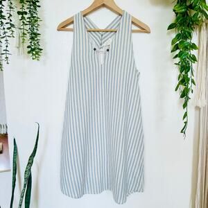 Sienna Sky Pale Blue + Cream Oxford Pinstripe Cottage Peasant Tank Shift Dress